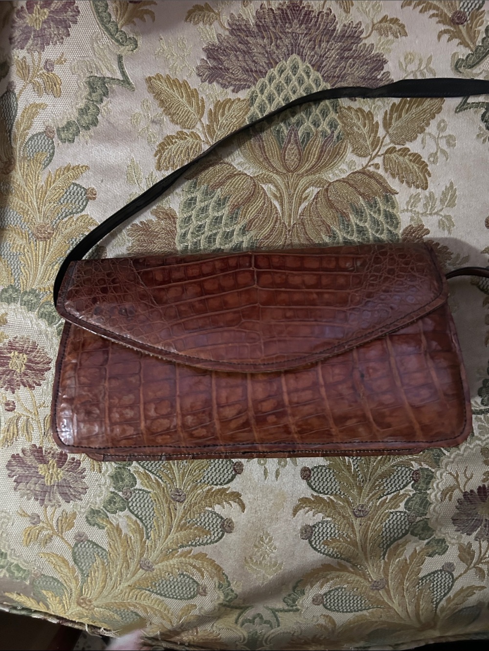 Croc- vintage Embossed Brown Leather Crossbody Bag